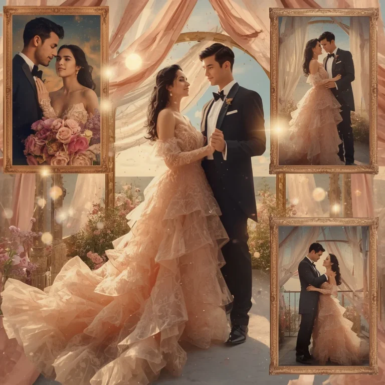 A Majestic Silk Bloom Terrace Celestial Couple Portrait | Dreamy Luxury Collage