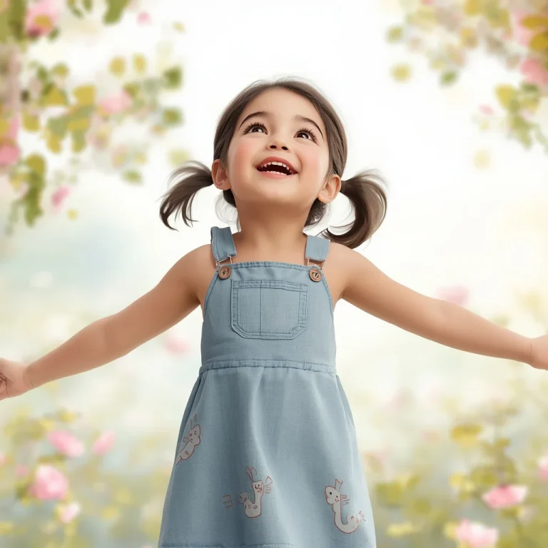 A Playful Cute Girl in a Pastel Denim Dress | Cute Girl Pastel