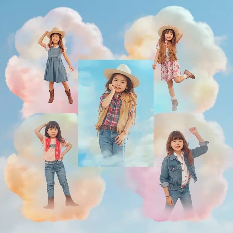 A Whimsical Collage of a Cute Girl in Western Theme Outfit | Modern Collage Featuring