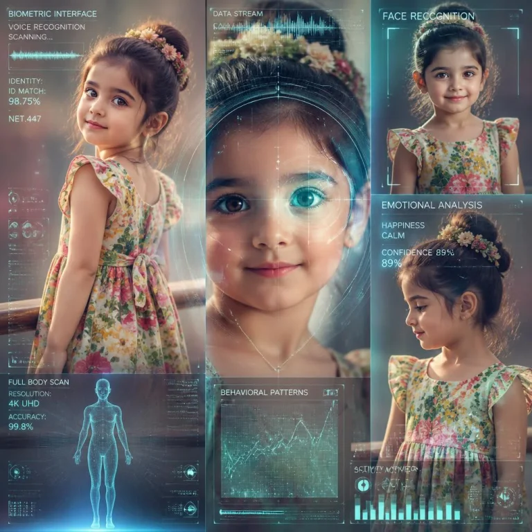 Biometric Interface Overlay Collage of a Cute Girl | Modern Collage Featuring