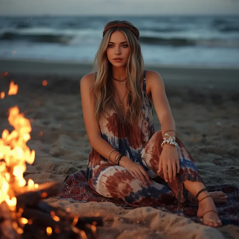 Bohemian Rhapsody: A Flowing Tie-Dye Maxi Dress for a Beach Bonfire | ai prompt for instagram
