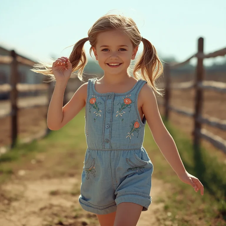 Cute Girl in a Playful Western Romper, Outdoor Adventure | Cute Young Girl
