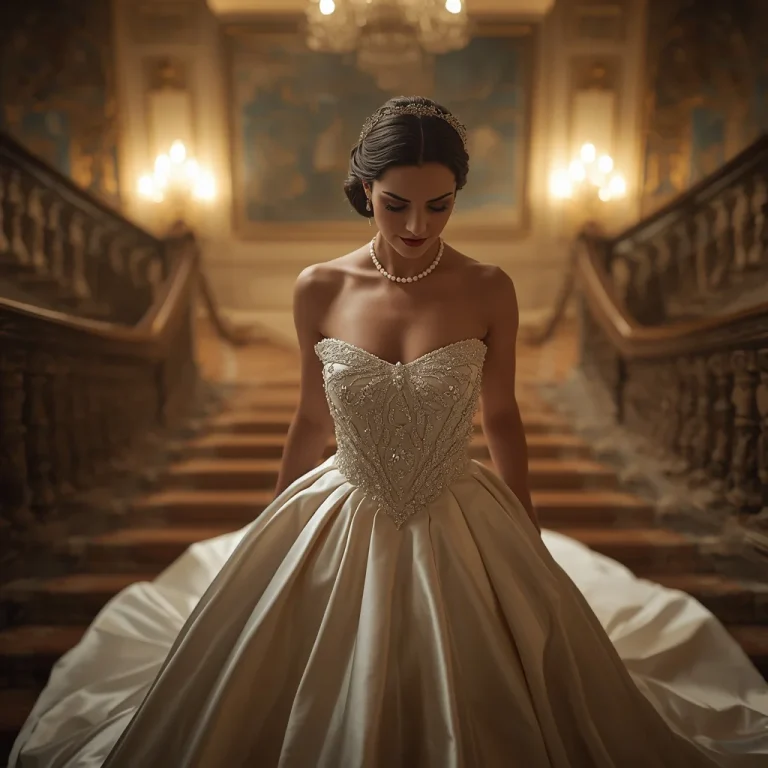 Elegant Evening Gown on a Grand Staircase, Cinematic Look | Highlight Cover Prompt