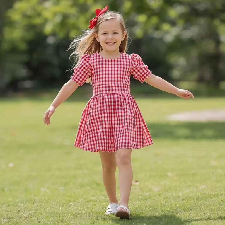 Playful Gingham Mini Dress: A Charming Western Girls’ Party Look | cute prompt for girls in english
