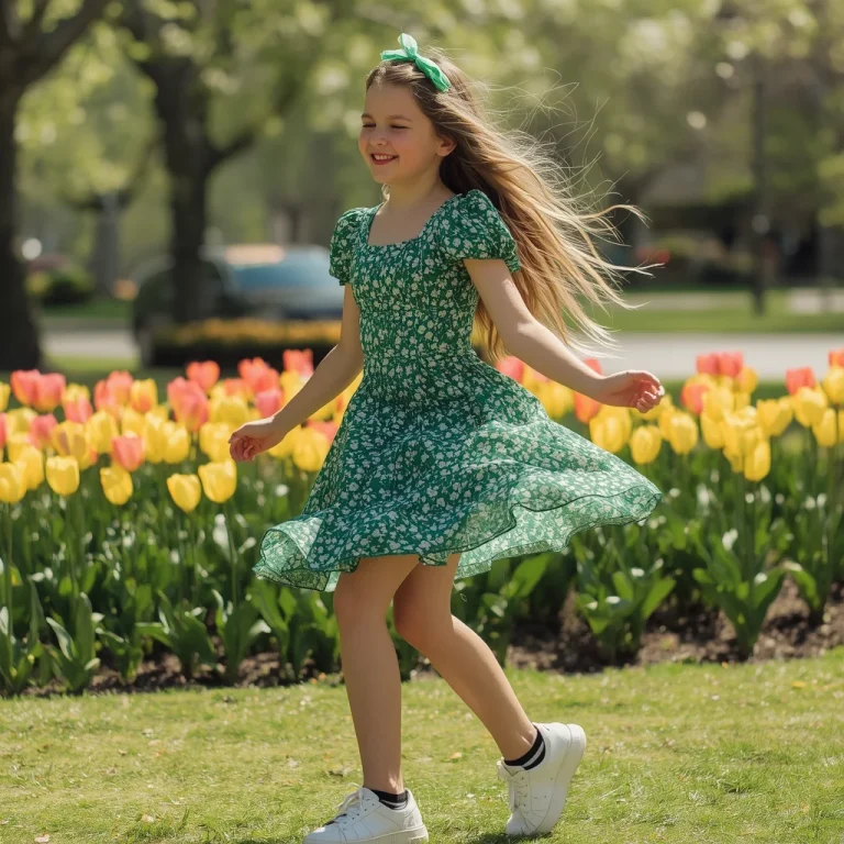 Playful Green Floral Print Mini Dress with Puff Sleeves | Trending Girl Prompt