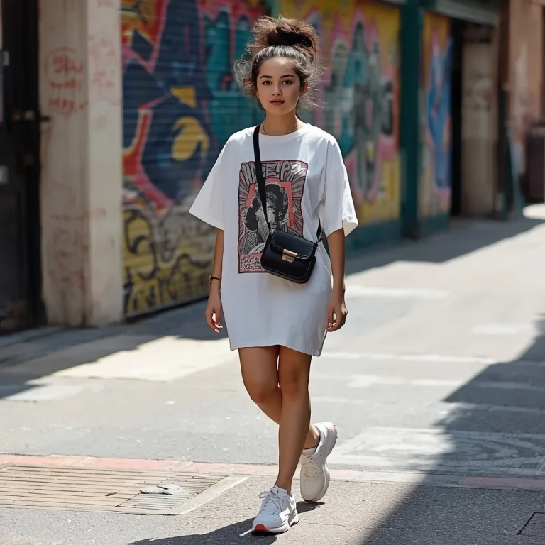 Playful T-Shirt Dress for a Casual City Exploration Day | Prompt For Girl