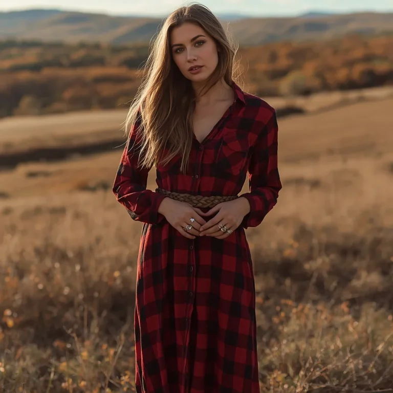 Western Theme: Rustic Chic Plaid Maxi Dress with Leather Accents | instagram aesthetic ai prompt